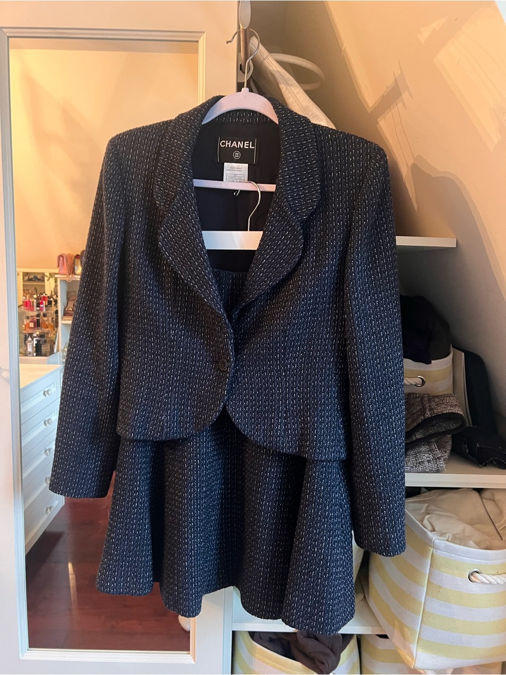 CHANEL Navy Tweed Blazer and Skirt Set